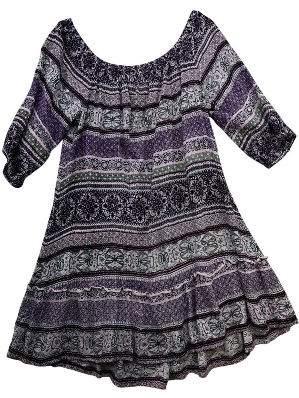 Millenium Women's Off-The-Shoulder Peasant Dress 3/4 Sleeve Size XL Multi Aztec